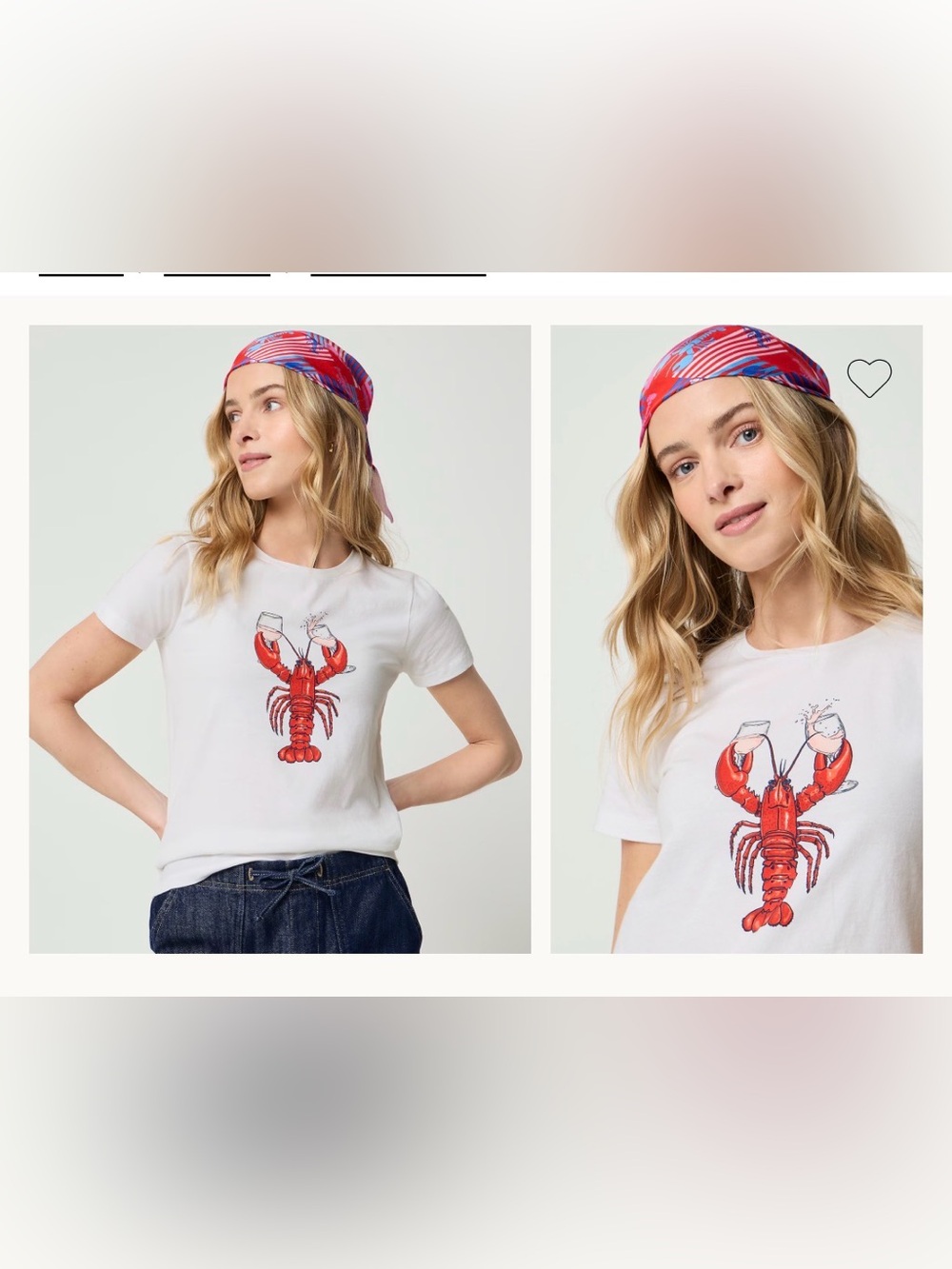 JCrew Women’s White T-Shirt with Red Lobster Wine Graphic Tee Small NWT